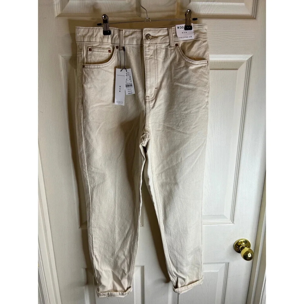 Topshop mom high waisted tapered‎ leg jeans color ecru size 8 W30 L30 NWT